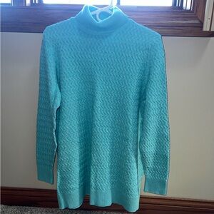 Lands’ End Women’s Funnel Neck Textured Sweater Blue Size L